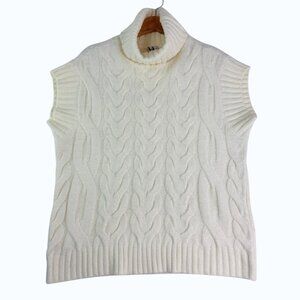 Cable Knit Sleeveless Turtleneck Sweater Women XS Cream Chunky Cozy Chic